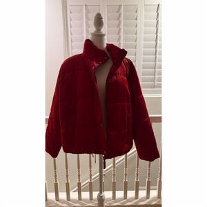 LOFT Women's Red Puffer Jacket XL Petite Mid-Length Quilted Winter